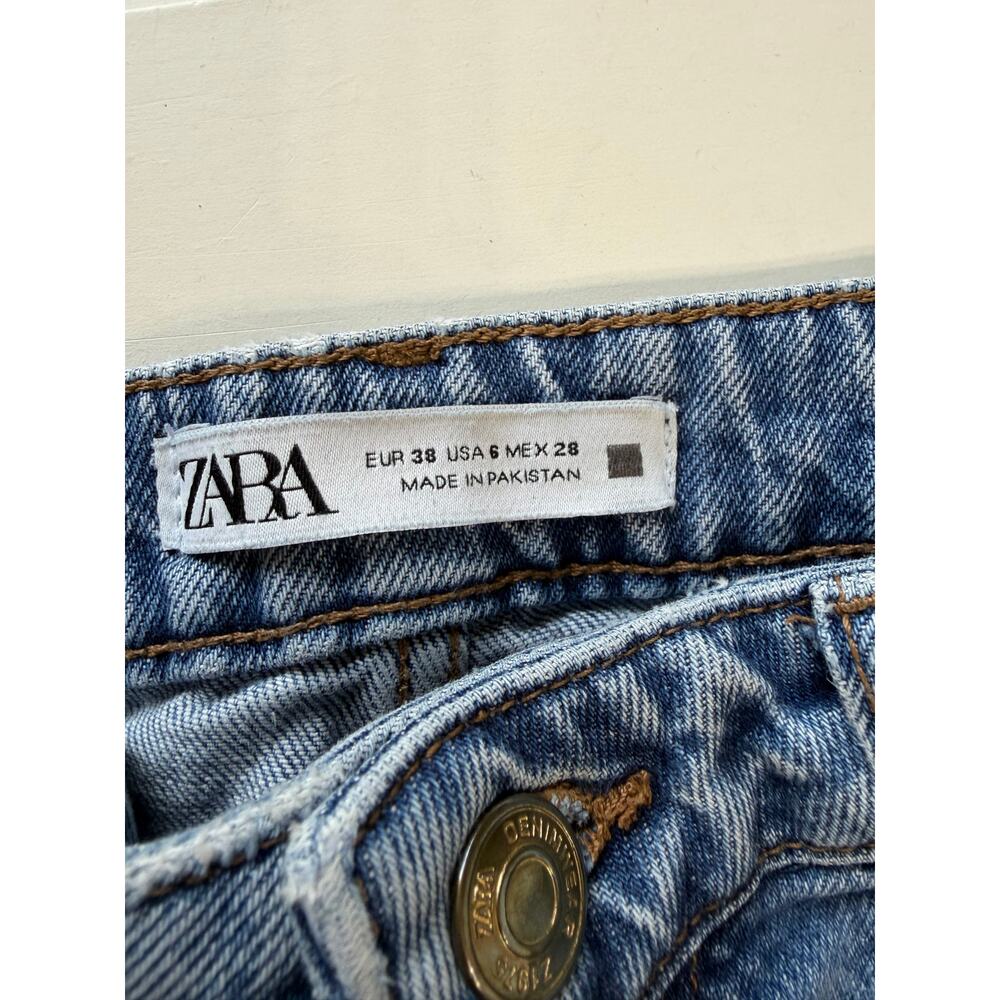 Zara Womens Sz 6 Medium Wash High Rise Mom Jeans Denim Crop Ankle - Picture 2 of 4
